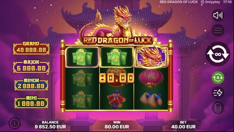 Red Dragon of Luck – zobrazení symbolů s hodnotami v základní hře